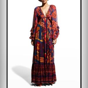 FARM Rio Blue Abstract Patches Maxi Dress, Small